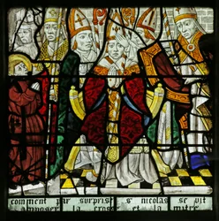 Window depicting a bishop, possibly St Nicholas